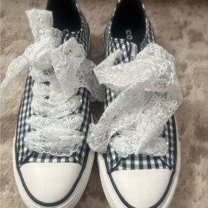Converse Gingham Platform Sneakers with Lace Detail